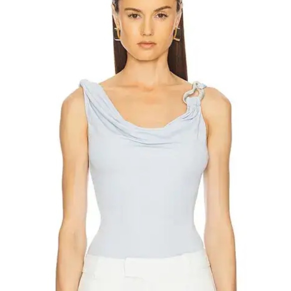 L'ACADEMIE By Marianna Kirina Top Light Blue Draped Jersey modernist Revolve XS